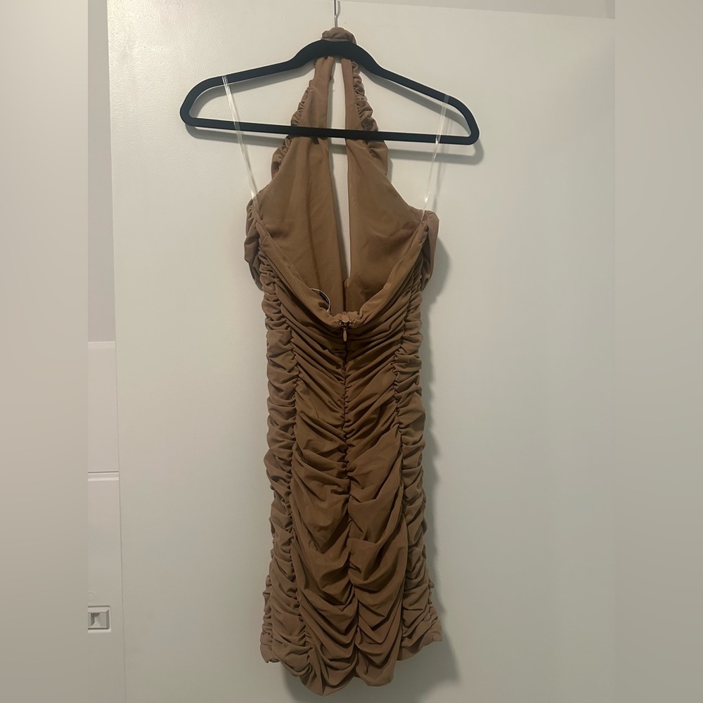 Mistress Rocks Rain Check Caramel Ruched Mini Dress - Picture 4 of 5